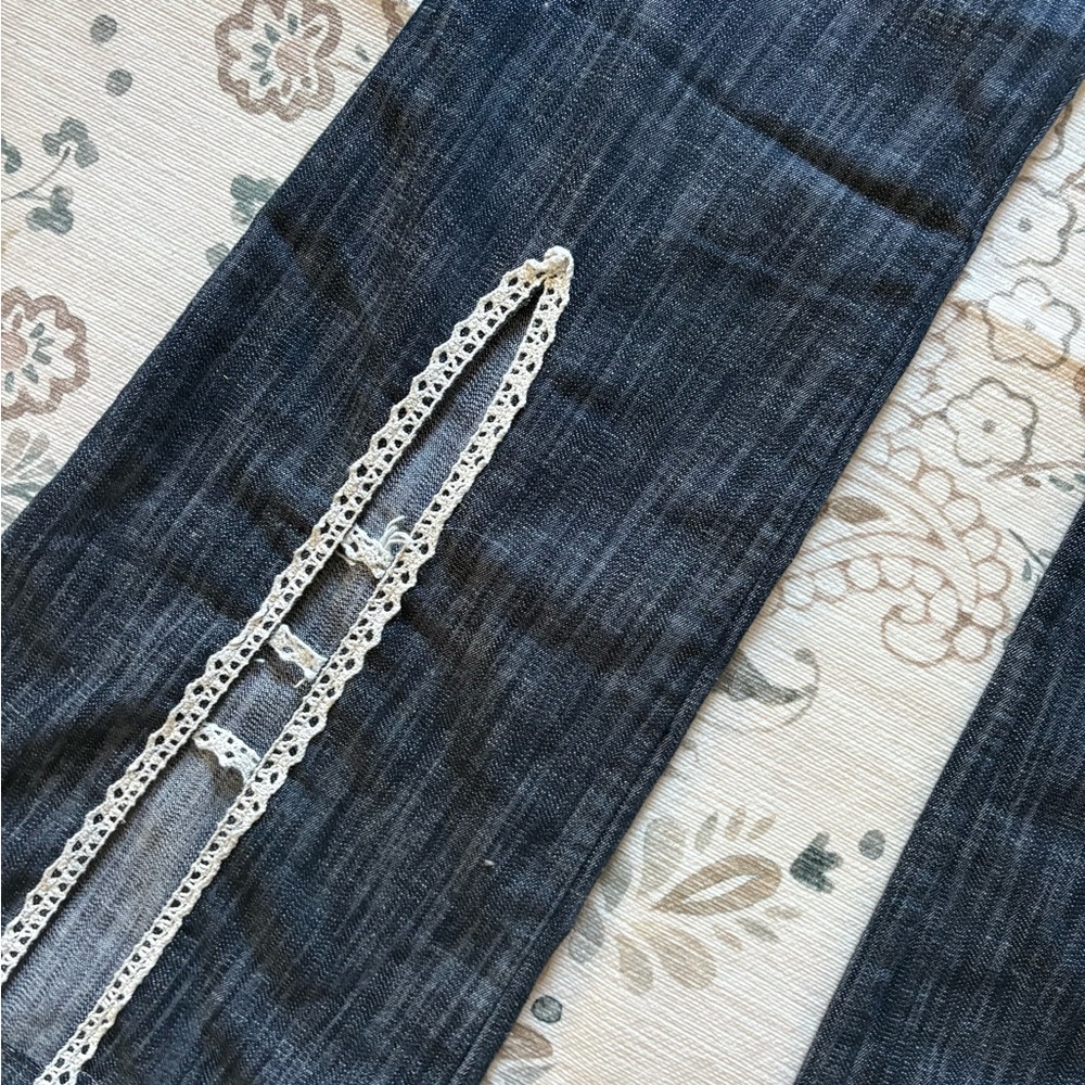SL Jean’s Shendel | Vintage Y2K Dark Wash Lace Trim Grunge Goth Flare Jeans - Picture 7 of 8